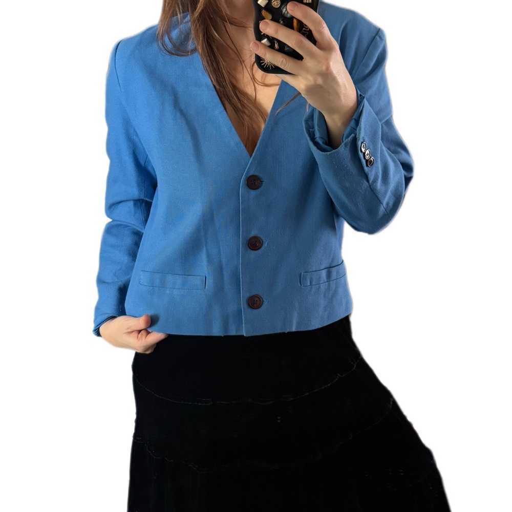 Vintage E.H. Woods 90s blue short deep v neck blazer jacket